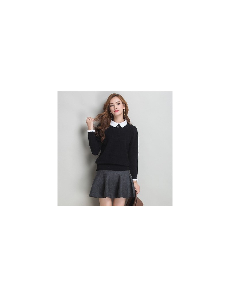 woman sweater 2017 spring long-sleeve sweater large size lady clothing fashion basic pull femme Cashmere sweater - Black - 4...