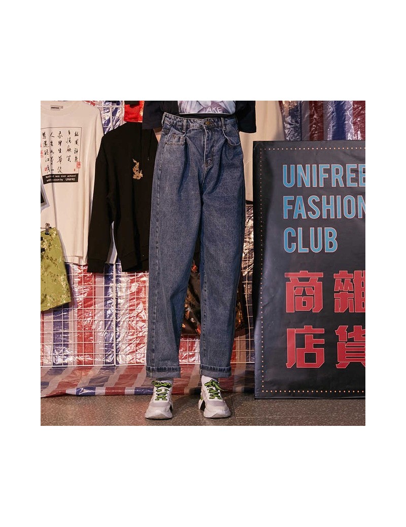 2019 Summer New women jeans Fashion High waist Loose Leisure Pure Color Simple Jeans UBB191P134 - A5 blue - 4D4135474322