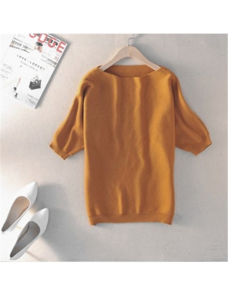 Pullovers 2019 High-Quality Cashmere Sweater Women Loose Casual Big Bat Shirt Short-Sleeved Kintted Soft and Comfortable Pull...