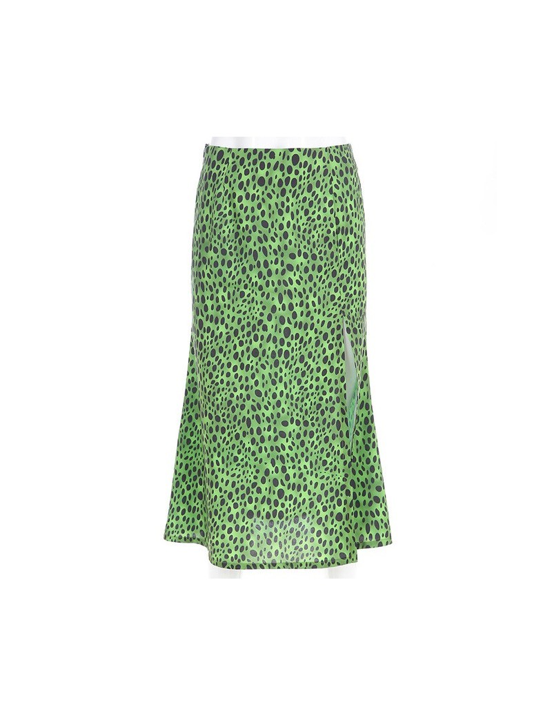 sexy leopard printed women midi skirt high waist A line summer streetwear woman skirt BQ05 - Green - 4Y4157560466