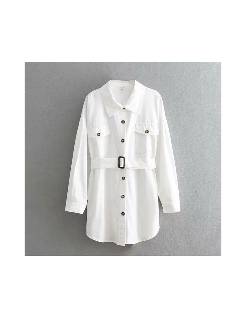 Women's Sets Women Long Shirt 2019 Spring Summer Cotton Shirts Solid Color Boyfriend Style Tops High Street Fashion - white -...
