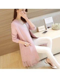 Tassels Long Women's Knitted Cardigans Of Large Sizes Fashion With Pockets Pink Female Knitting Cardigan Long Women's Coat -...