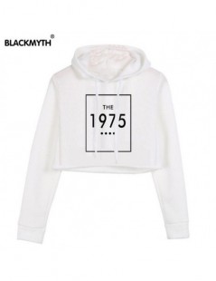 Hoodies & Sweatshirts Women Fashion Style THE 1975 Letters Printed Long sleeve Black White Women's Hoodie Crop Tops - White -...