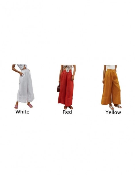 Pants & Capris 2019 New Women Trousers Casual Loose Sotlid Color Wide-legged Straight Pants Long Plus Size Trousers - White -...