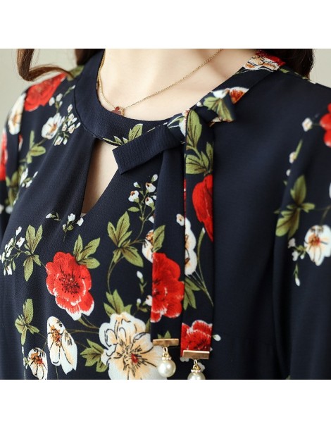 Blouses & Shirts 2018 New flower printing Women Blouses shirt flare Sleeve Chiffon women's clothing casual V Collar bow women...