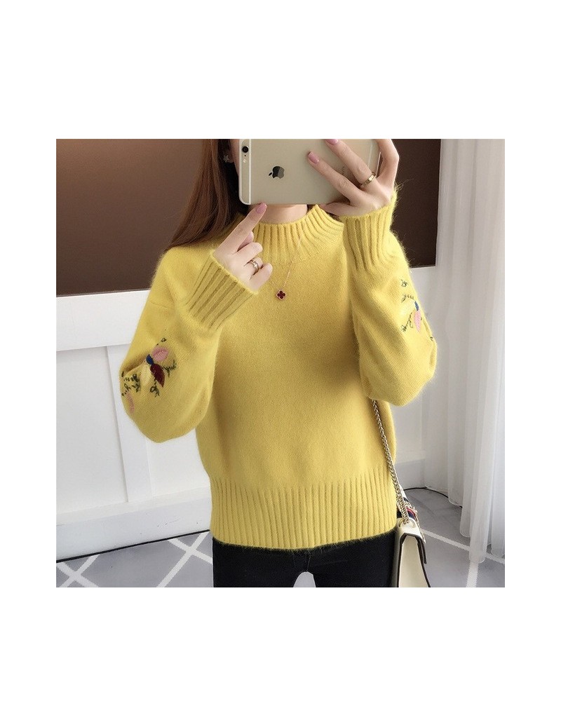New Fashion 2019 Women Autumn Winter Embroidery Cat Brand Sweater Pullovers Warm Knitted Sweaters Pullover Lady - Yellow - 4...