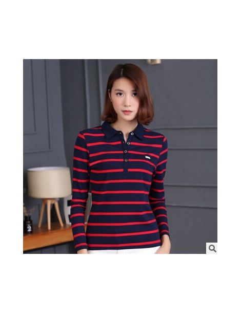 Polo Shirts Autumn winter new stripes Women Tops Polo Shirt Long sleeves Elastic Slim Fashion Polos Shirts Plus Size Femme Co...