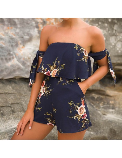 Rompers Bohemian Floral Print Deep V Ruffle Beach Rompers Bow Summer 2019 Female Sexy Clearance Short Jumpsuit Rompers - 2-na...