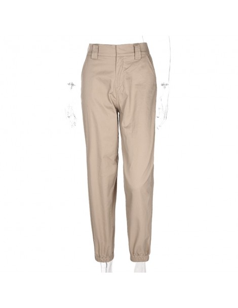 Pants & Capris Women High Waist Fashion Casual Pants Solid Elastic Waist Pockets Pencil OL Pants High Street Cargo Ankle-Leng...