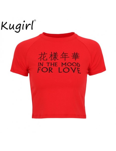 Streetwear women tops In the mood for love Letter print t shirts Fashion summer cropped Red Women crop top Punk t shirts - C...