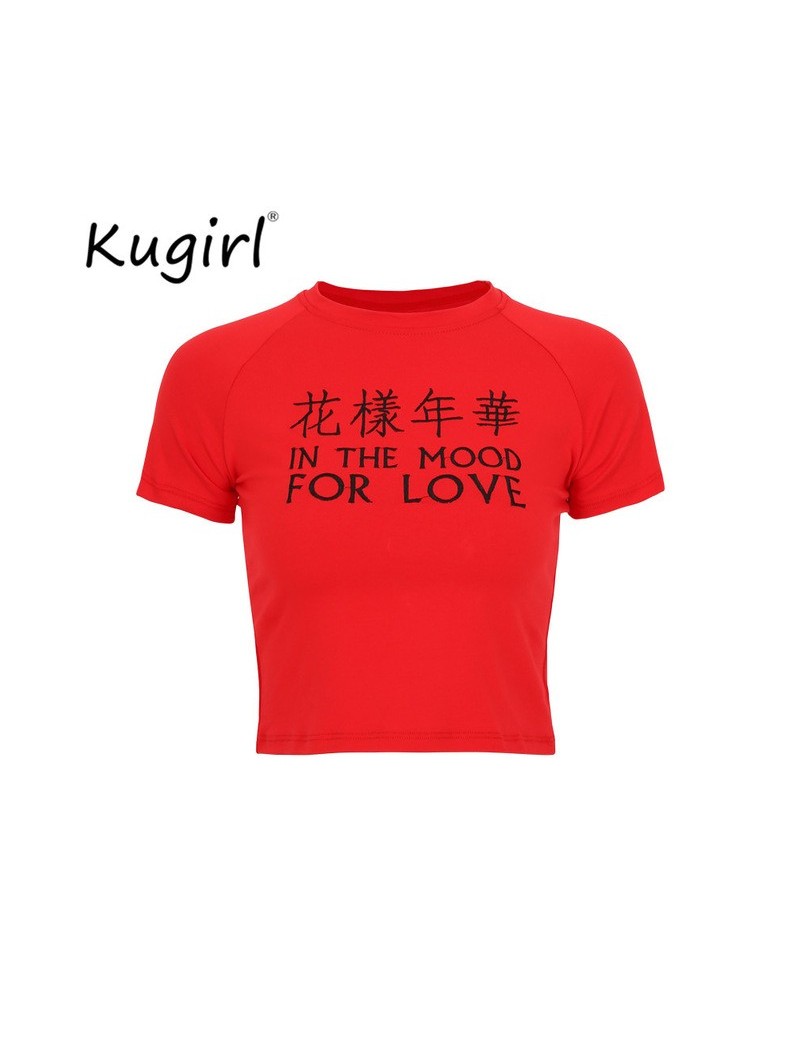 T-Shirts Streetwear women tops In the mood for love Letter print t shirts Fashion summer cropped Red Women crop top Punk t sh...