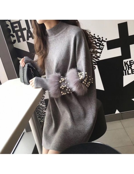 Pullovers New Faux Fur Embellished Sleeve Sweater Long-sleeve Jumpers with pearls Turtleneck Pull Casual Pullovers Jersey Muj...