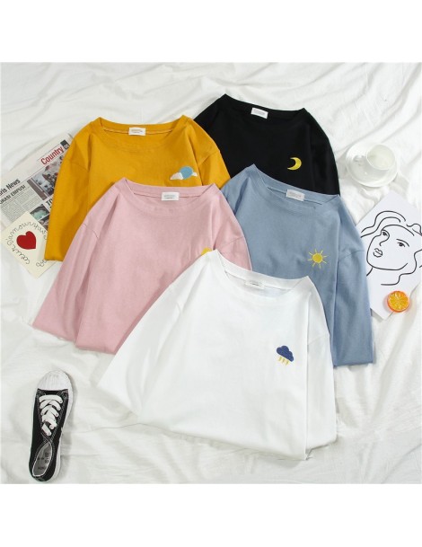 T-Shirts harajuku funny Cartoon embroidery t shirt Summer Short Sleeve casual loose Tshirt korean ulzzang Women T-shirts blac...