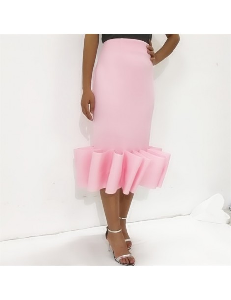 Skirts Women Bodycon Skirt Ruffles Pleat Elastic Sexy Party Classy Package Hip Tight Jupes Pink Red Elegant Ladies Saias Drop...