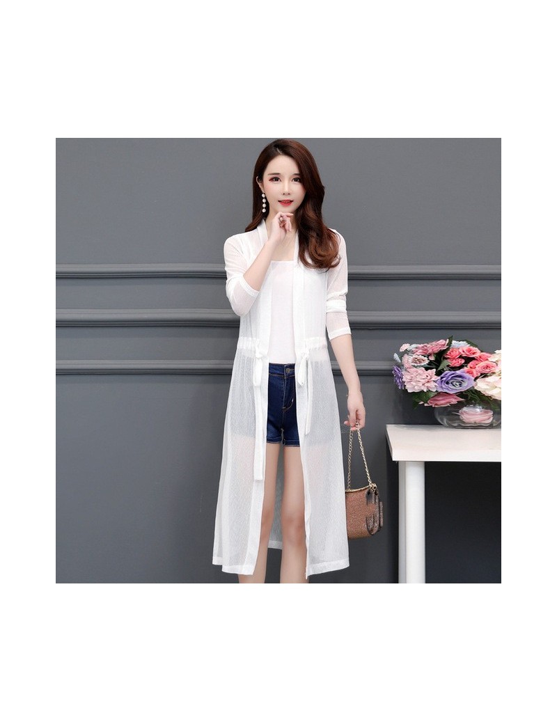 Plus Size 5XL New Spring Summer Thin Long Cardigan Womens Knitted Shawl Sunscreen Clothing Ladies Coat L-5XL - White - 4A309...