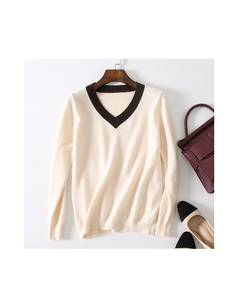 Women Deep V neck Cashmere Kintted Sweaters And Pullovers Ladies Autumn Winter Black White Casual Sweater Trendy Tops Jumper...