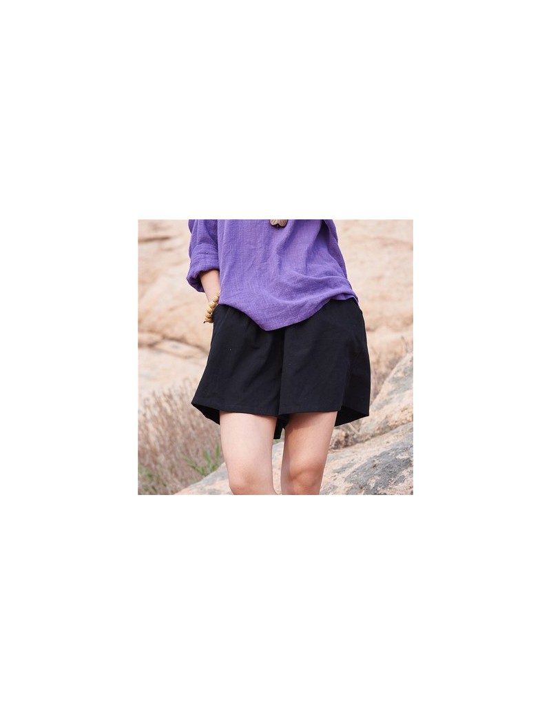 2019 summer short femme cotton linen shorts skirt wide leg pantalon corto mujer casual BXF-020 - Black - 4R3912649465-1