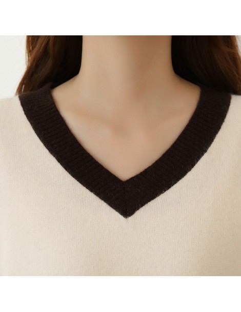 Pullovers Women Deep V neck Cashmere Kintted Sweaters And Pullovers Ladies Autumn Winter Black White Casual Sweater Trendy To...