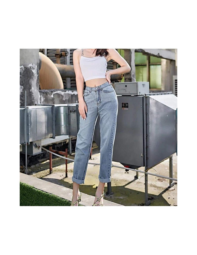 Fashion Women 2019 Autumn New Loose Straight Jeans European American Retro High Waist Denim Pants Casual Solid Trousers - Bl...
