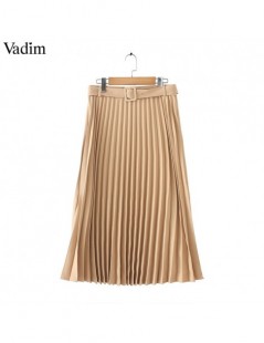 Skirts women basic pleated midi skirt with belt faldas mujer side zipper office wear female casual solid mid calf skirts BA42...