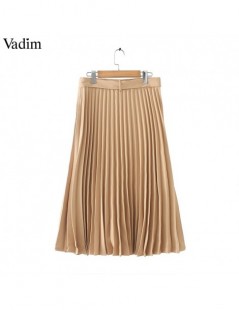 Skirts women basic pleated midi skirt with belt faldas mujer side zipper office wear female casual solid mid calf skirts BA42...
