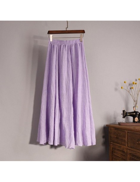 Skirts Women's Elegant 16 Color High Waist Elastic Waist Linen Pleated Long Skirts Ladies Slim Casual Skirt Saias New 2018 Su...