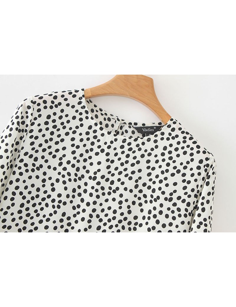 women dots print maxi dress pleated three quarter sleeve female casual ...