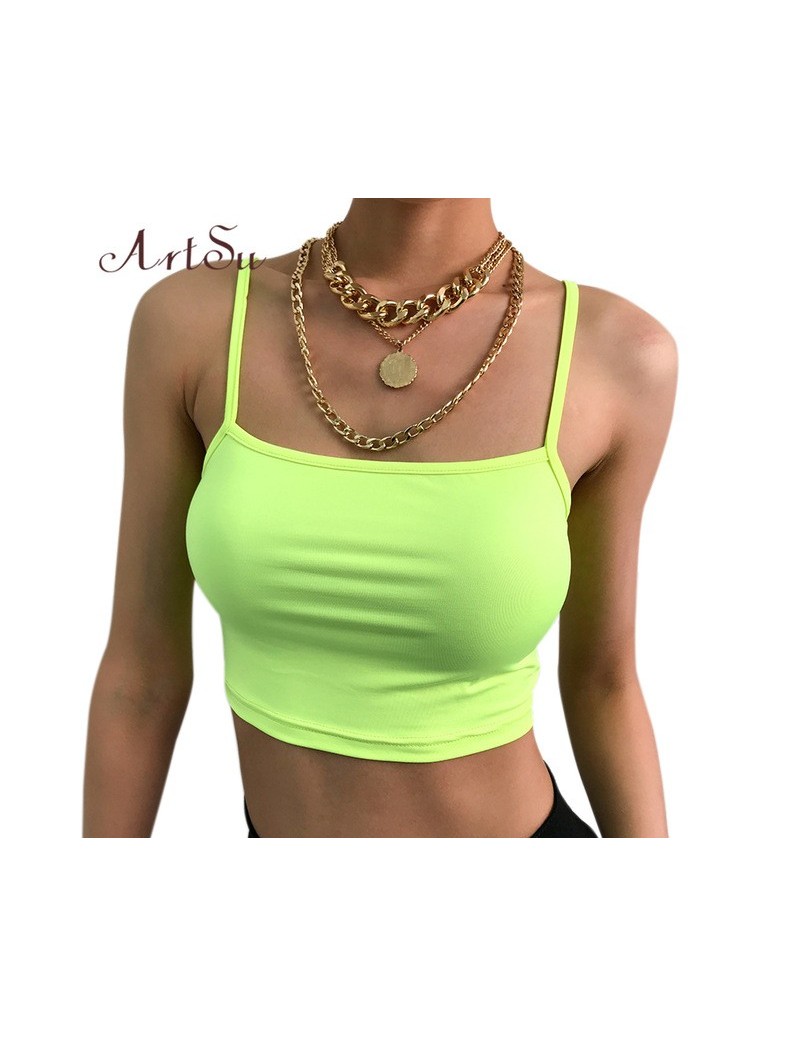 Camis Fluorescente Green Pink Crop Top Camis Women Mujeres Bodycon Spaghetti Strap Top Camisole Femme Casual Vest Tops ASVE60...