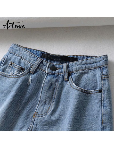 Shorts streetwear hole denim shorts women high waist autumn 2019 blue casual jeans pockets boyfriend ripped shorts mujer - Bl...