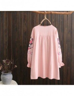Blouses & Shirts Plus size Embroidery cotton long petal sleeve women blouse 2019 spring casual ladies V-neck loose shirts fem...