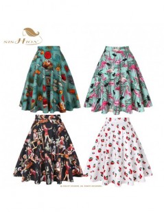 Skirts 2019 Floral Print Women Skirts Summer Green High Waist Casual Vintage Swing Retro Skater Midi Skirt faldas mujer VD002...