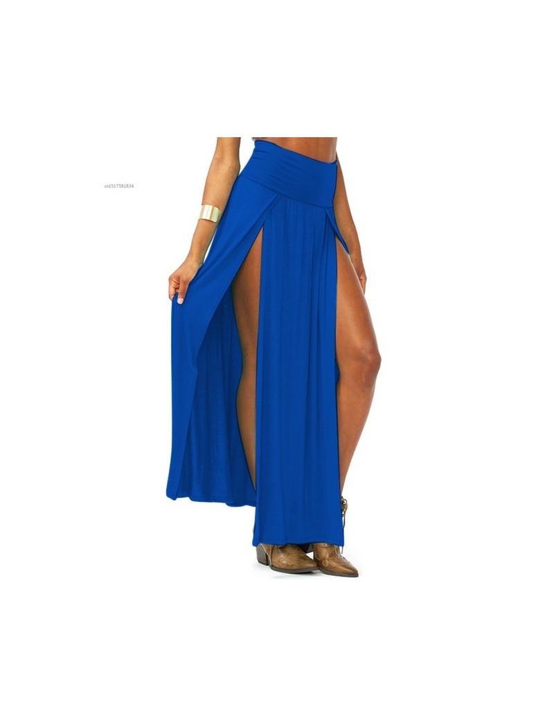 Skirts 2019 New Arrival High Waisted Sexy Womens Double Slits Summer Solid Long Maxi Skirt Wholesale 51 - Blue - 4W3071398213...