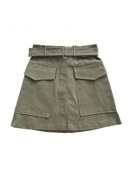 Skirts Safari Style Mini Skirt Female Black Army Green Solid High Waist Casual Korean Pocket Elastic Skirt Women Fashion Jupe...