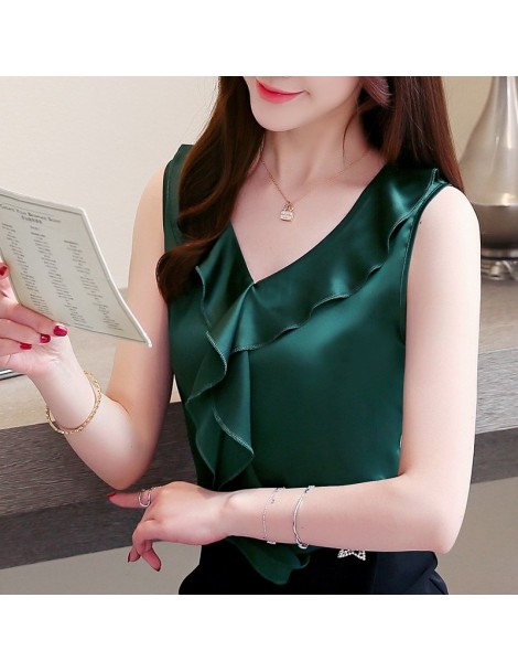 Blouses & Shirts Summer Tops New Korean fashion clothing Silk V-neck Chiffon blouse Plus size Sleeveless shirt 3XL - red - 4D...