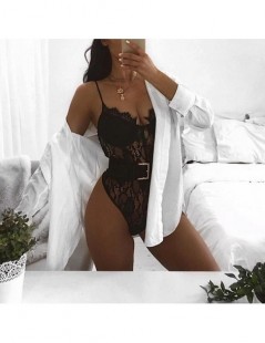 Bodysuits Lace Bodysuit for Women Sexy Sling V-Neck Sleeveless Backless Solid Color Bodysuits Ladies Slim Streetwear Bodysuit...
