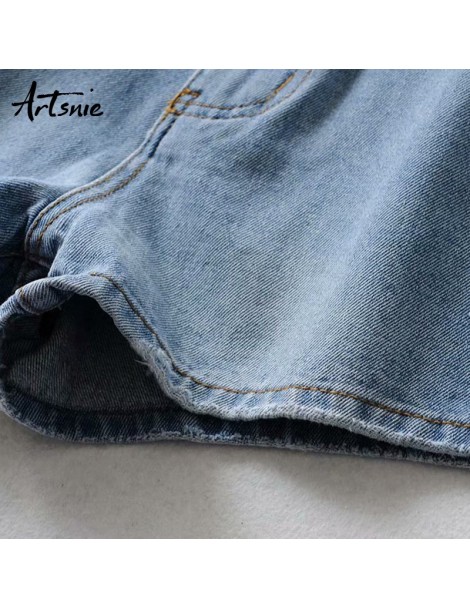 Shorts streetwear hole denim shorts women high waist autumn 2019 blue casual jeans pockets boyfriend ripped shorts mujer - Bl...