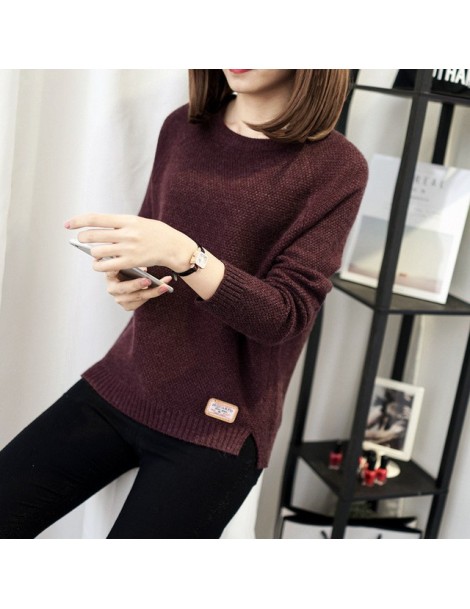 Autumn Sweater 2018 New Women Winter Pullover Fashion O-neck Casual Women Sweaters Warm Long Sleeve Knitted Sweater - Wine R...