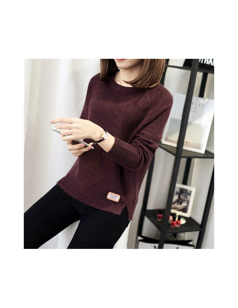 Autumn Sweater 2018 New Women Winter Pullover Fashion O-neck Casual Women Sweaters Warm Long Sleeve Knitted Sweater - Wine R...