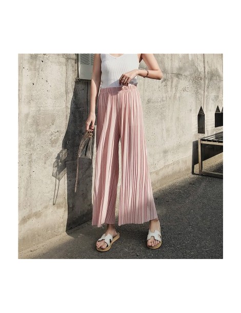 Pants & Capris New Fashion 2019 Casual Solid Ankle-length Pants Female Loose Elastic Waist Pleated Chiffon Wide leg Women Pan...