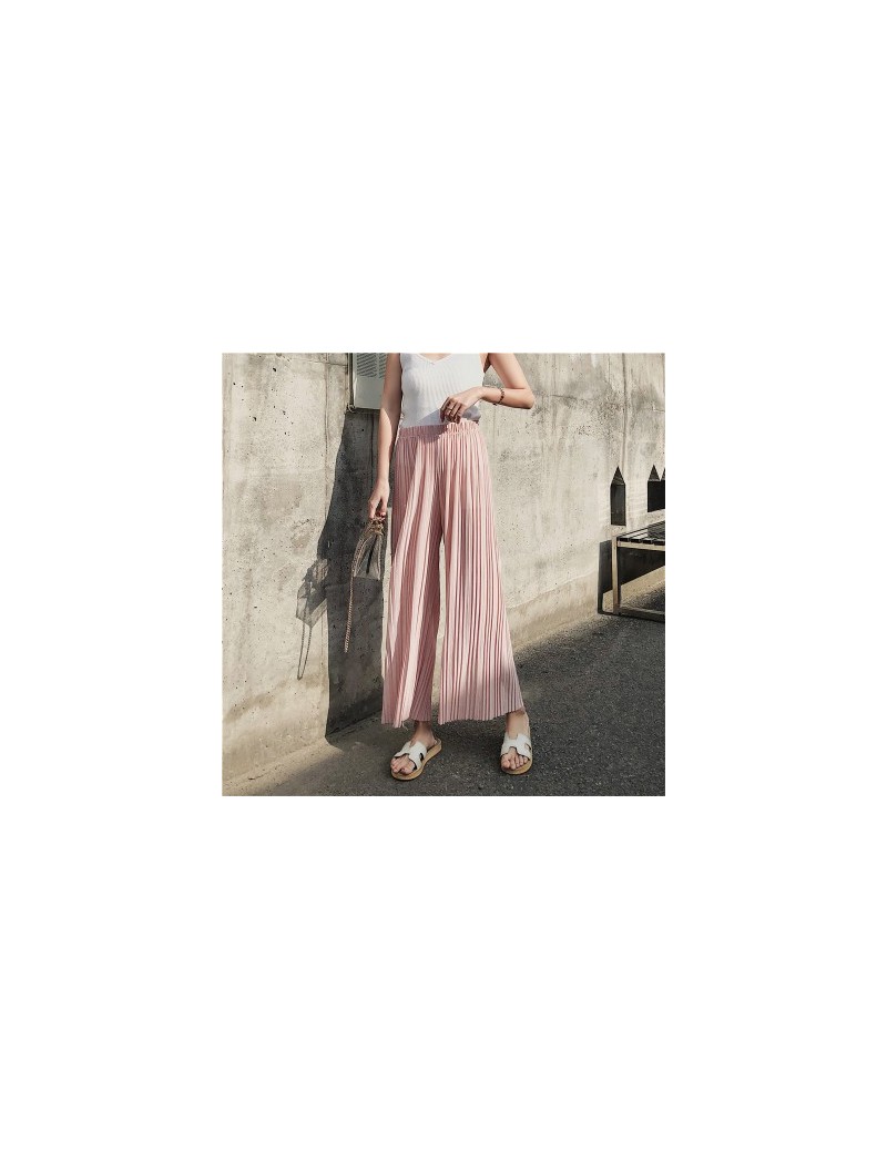 New Fashion 2019 Casual Solid Ankle-length Pants Female Loose Elastic Waist Pleated Chiffon Wide leg Women Pants for Spring ...