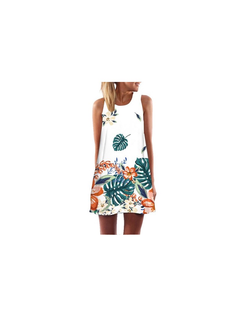 Chiffon Summer Dress 2018 New Style Sleeveless Floral Print Casual Loose Boho Dress Sundress O neck Mini Beach Dresses - Kha...