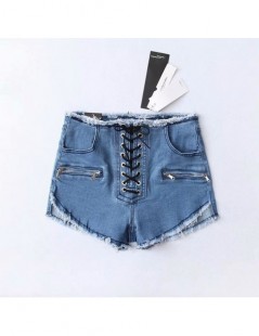 Shorts Women Summer High Waist Denim Shorts Sky Blue Sexy Jeans Short Korean Style New Fashion Lace Up Shorts - Blue - 423005...