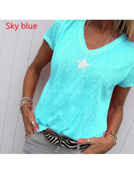 T-Shirts Star Printed T-shirt Women Summer Short Sleeve Polyester Cotton Tee Shirt Tops Sexy V Neck Tee Tops Plus Size S-8XL ...