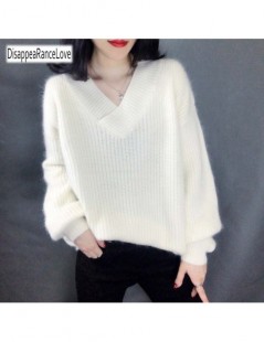 Pullovers 2019 New Korean lantern Long sleeves sweater women's loose Sweater thickened Shoulder Deep V Neck knit Sweater - Bl...