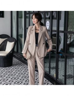 Pant Suits 2019 Spring New Women's Long Sleeve Blazer Suits Double Breasted Tops Elastic Waist Pants Formal Notched Elegance ...