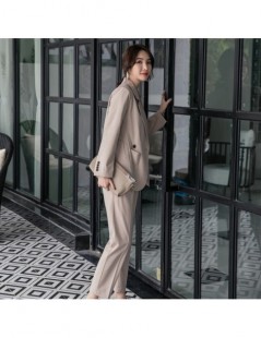 Pant Suits 2019 Spring New Women's Long Sleeve Blazer Suits Double Breasted Tops Elastic Waist Pants Formal Notched Elegance ...