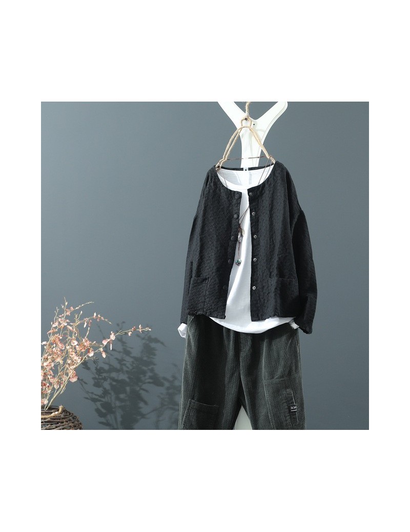 Autumn Retro Plaid New Women's Short Coat Loose Thin Art Literarture Fashion Female Cotton Linen Cardigan 5 Color Outwear Ho...