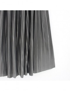 Skirts 2018 New Women High Waist Pleated Maxi Skirt Fashion Bling Metallic Silk Korean Tutu Skirt Elastic Plus Size Long Skir...