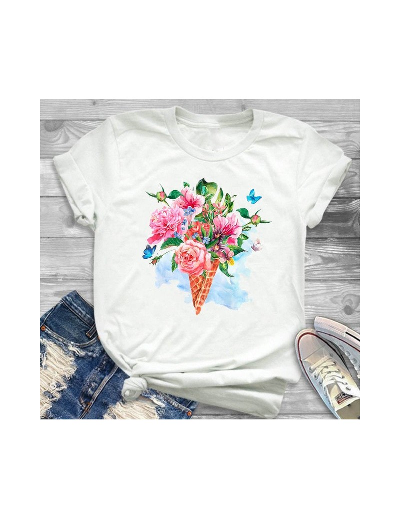 Women Shirt Ladies Female Flower Ice Cream Creative T Womens Fashion T-shirt Graphic Short Sleeve Summer Printed Top Tshirt ...
