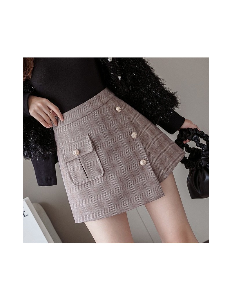 Shorts 2019 Autumn New Women Shorts Skirts Korean Chic Single Breasted Plaid Print A-Line Short Culotte Ladies Casual Shorts ...